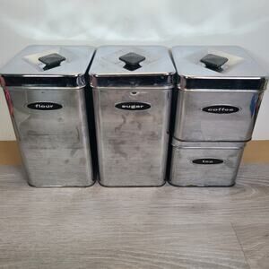 Masterware Chrome 4 Piece Canister Set with Lids Atomic Black Diamond Knobs